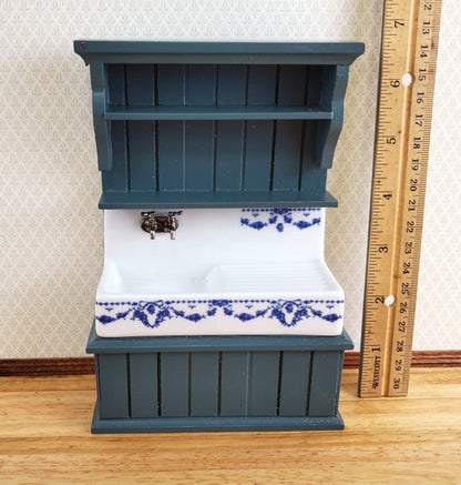 Dollhouse Reutter Sink Cabinet Blue & White 1:12 Scale Miniature Kitchen