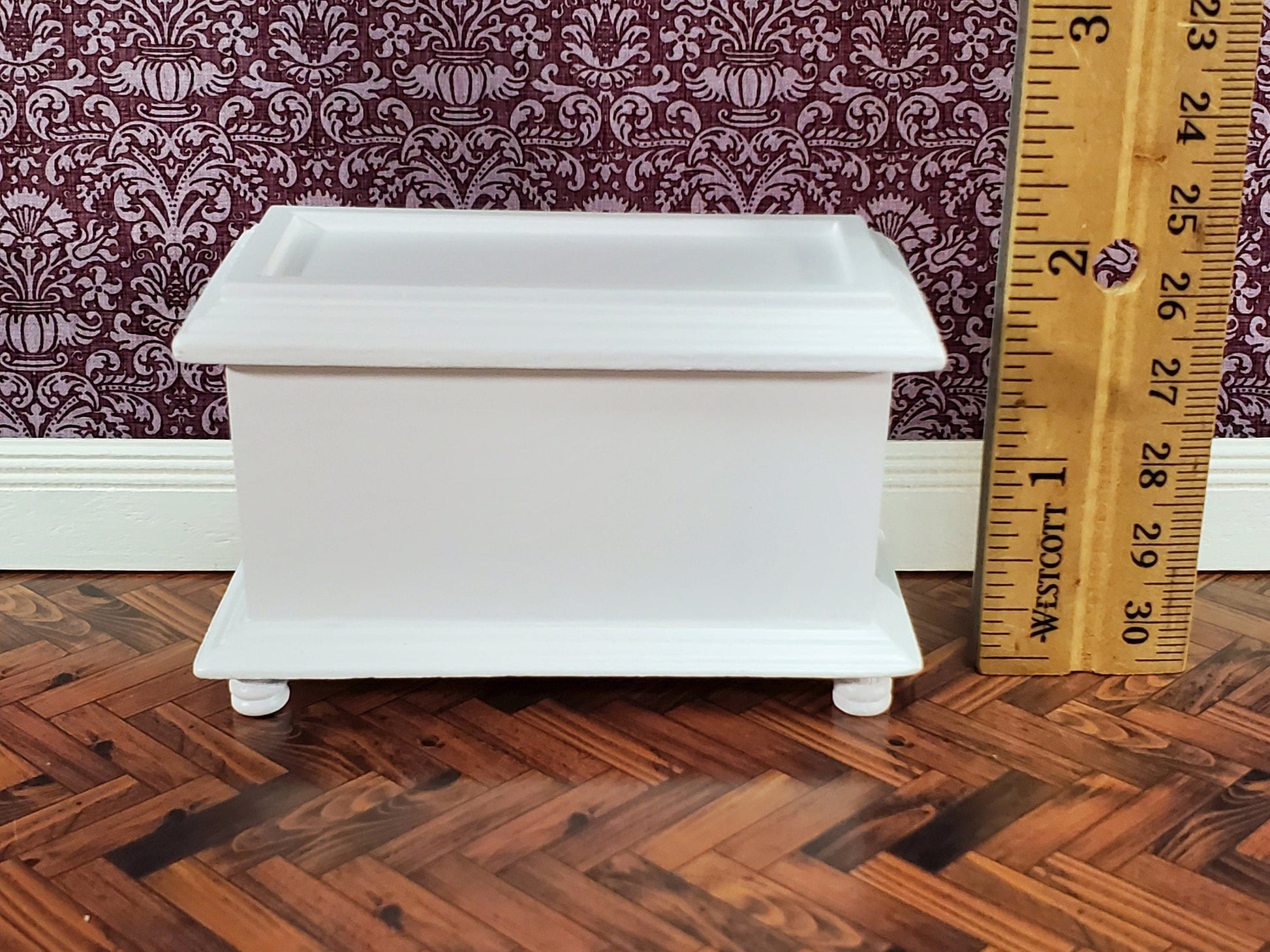 Dollhouse Wood Blanket Trunk or Toy Chest White Finish 1:12 Scale Miniature Furniture