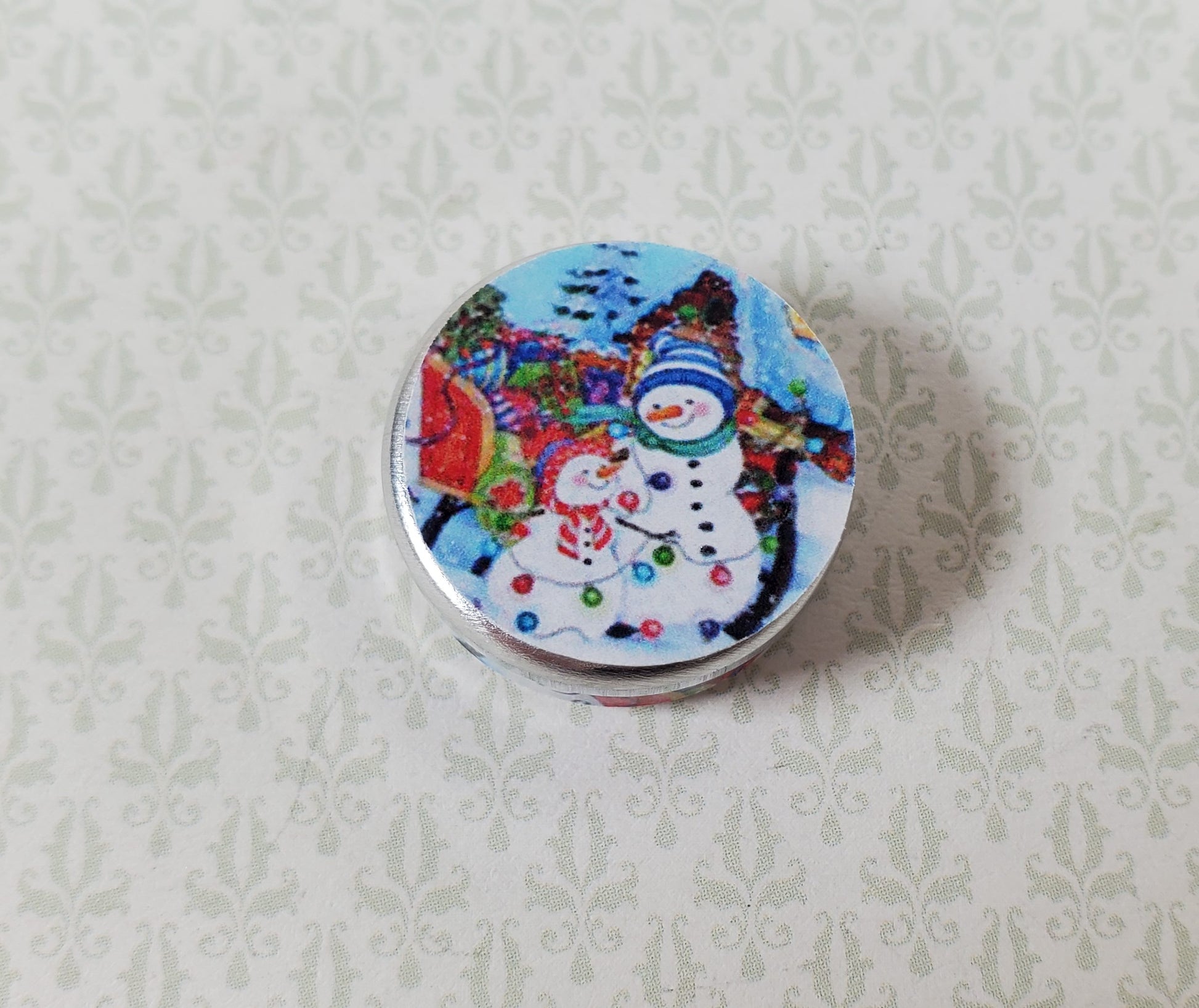 Dollhouse Snowmen Themed Cookie Tin Empty 1:12 Scale Miniature