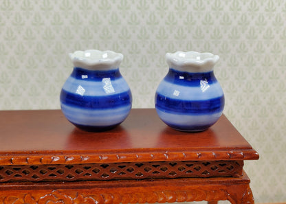Dollhouse Vases Blue & White Striped Set of 2 Pots 1:12 Scale Miniature