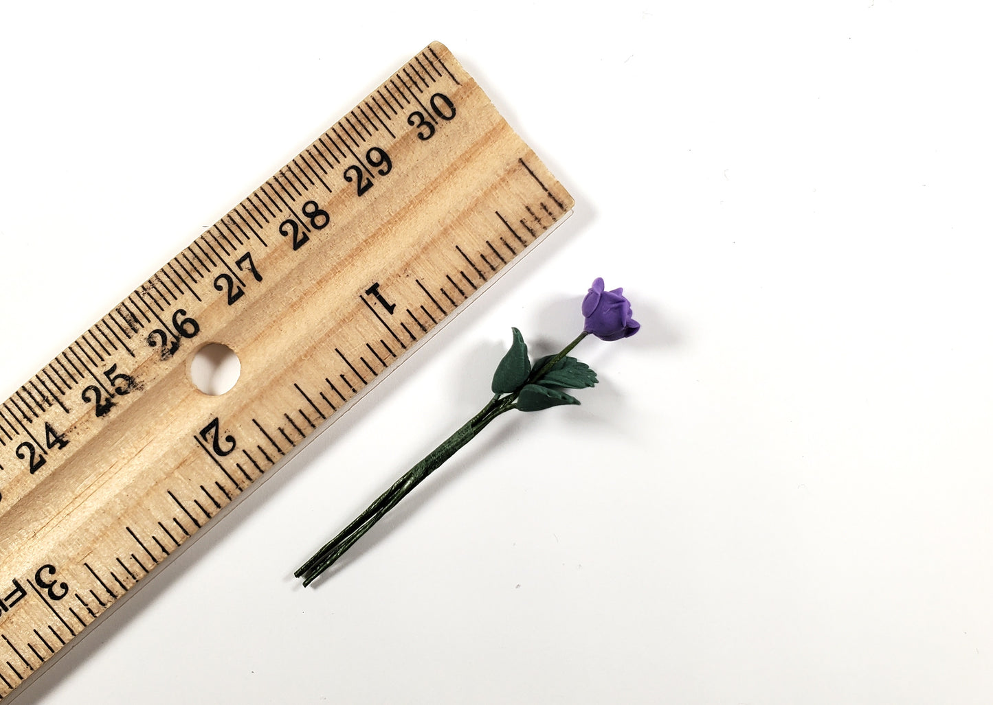 Dollhouse Purple Rose Flower Single Stem with Foliage 1:12 Scale Miniature