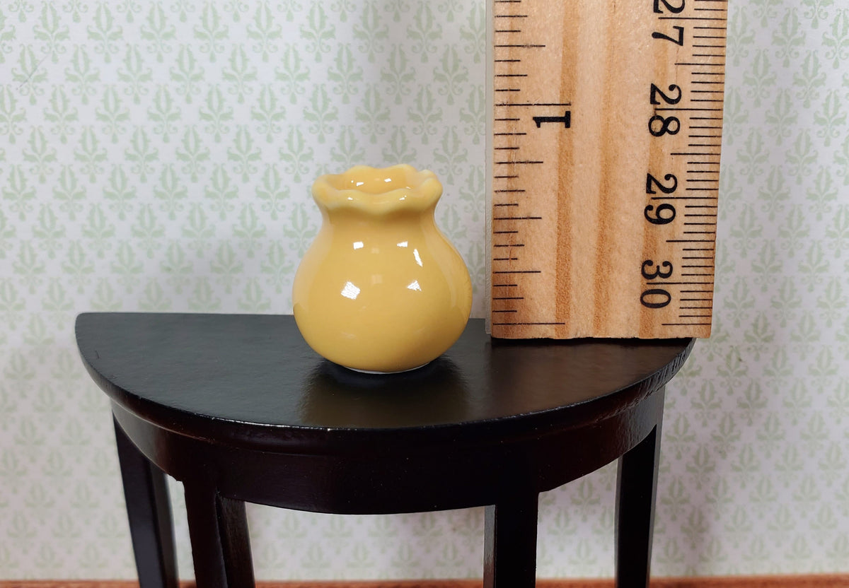 Dollhouse Yellow Ceramic Vase or Jar with Ruffled Rim 1:12 Scale Miniature