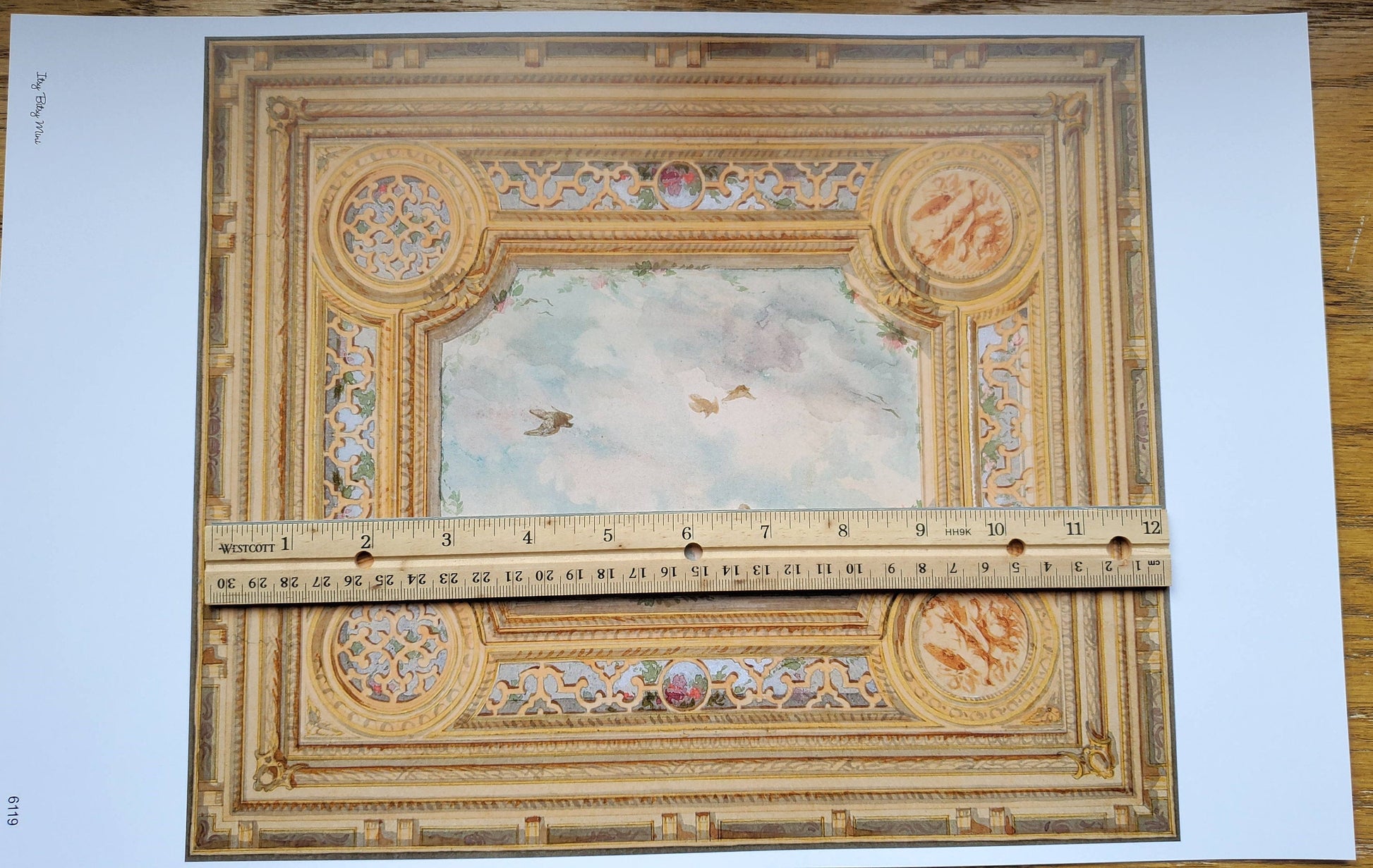 Dollhouse Ceiling Mural Wallpaper Sky Birds Painted Victorian 1:12 Scale Itsy Bitsy