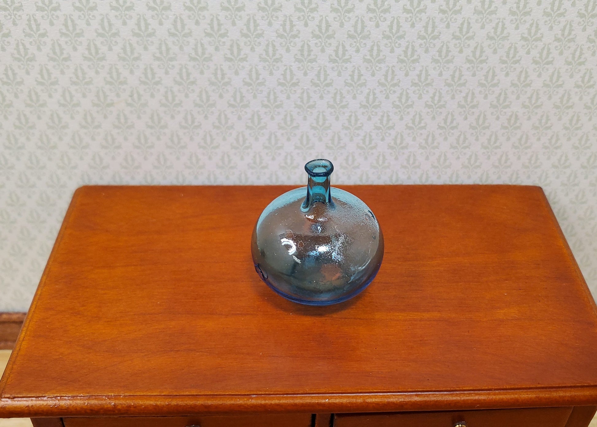 Dollhouse Carboy Demijohn Aqua Glass Bottle Round 1:12 Scale some color flaw