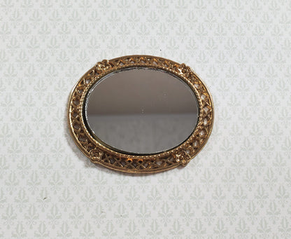Dollhouse Small Oval Mirror with Gold Frame 1:12 Scale Miniature Accessory