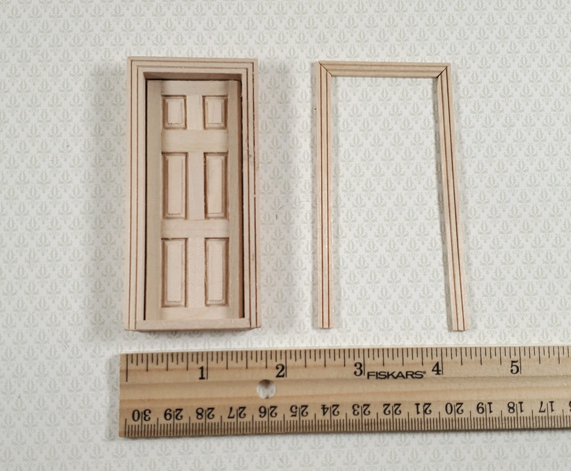 Dollhouse HALF SCALE Miniature Door 6 Panel Wood with Interior Trim 1:24