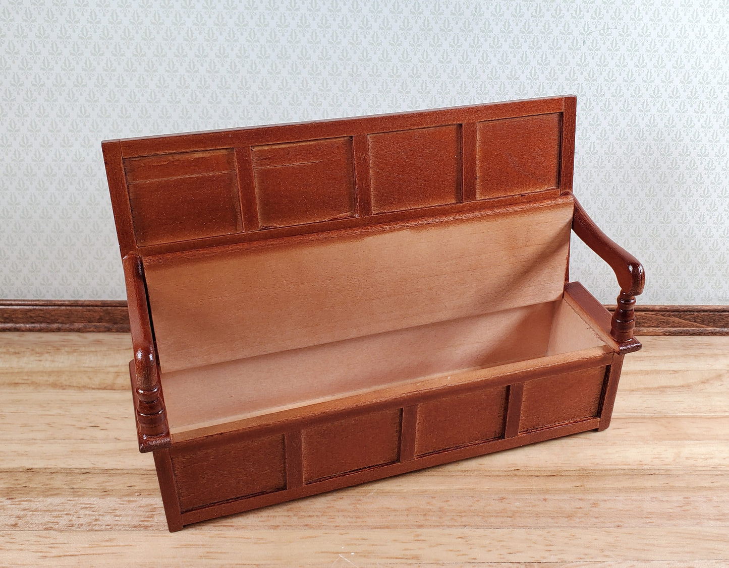 Dollhouse Settle Bench with High Back and Opening Seat 1:12 Scale Furniture