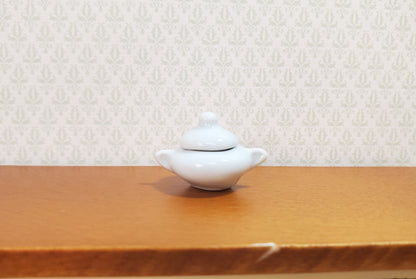 Dollhouse Small Ceramic Pot White with Handles and Lid 1:12 Scale Miniature Dish