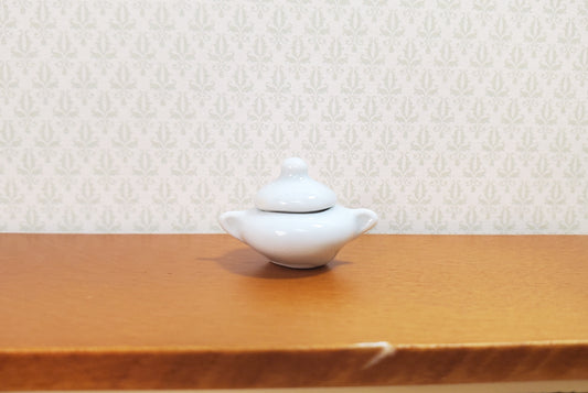Dollhouse Small Ceramic Pot White with Handles and Lid 1:12 Scale Miniature Dish
