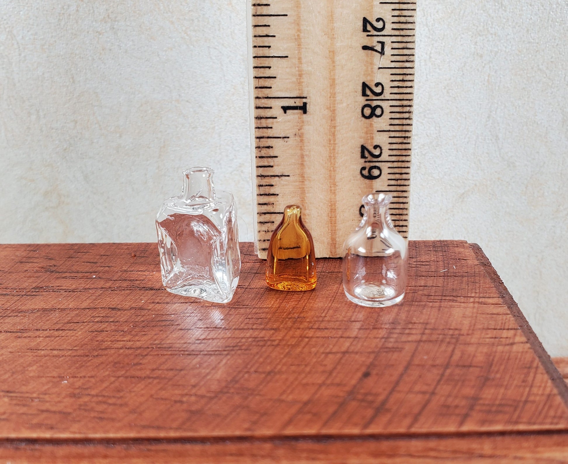Dollhouse Miniature 3 Glass Jars 2 Clear 1 Amber Flask 1:12 Scale