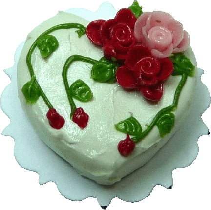 Dollhouse Rose Heart Cake 1:12 Scale Miniature Dessert Food Bakery