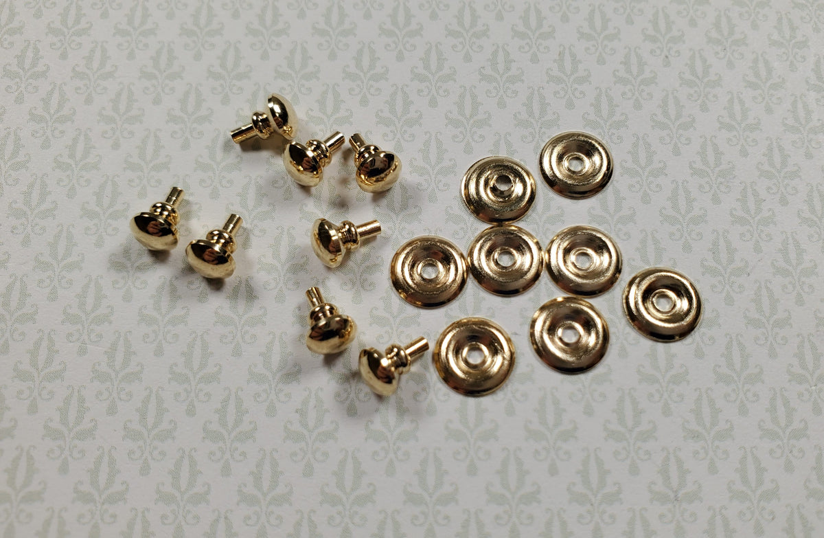 Dollhouse Traditional Door Knob or Drawer Pulls with Back Plate 8 pcs 1:12 Scale