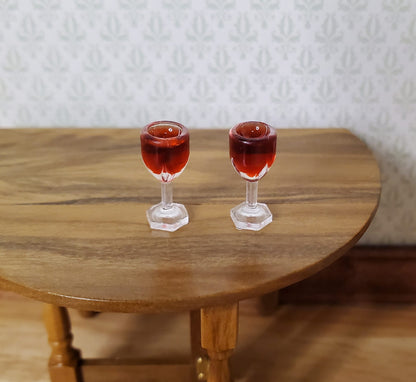 Dollhouse HALF SCALE Filled Red Wine Glasses x2 plastic 1:24 Miniature