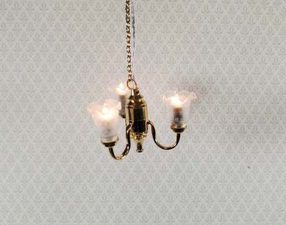 Dollhouse 3 Arm Flower Chandelier Light 12 Volt Electric with Plug 1:12 Scale