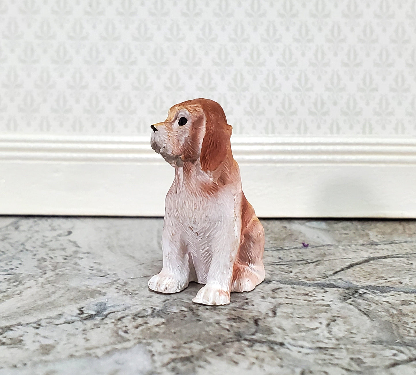 Dollhouse Puppy Dog Brown & White Mixed Breed Mutt 1:12 Scale Miniature Pet Cast Resin