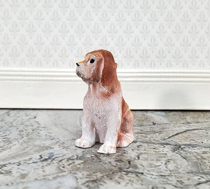 Dollhouse Puppy Dog Brown & White Mixed Breed Mutt 1:12 Scale Miniature Pet Cast Resin