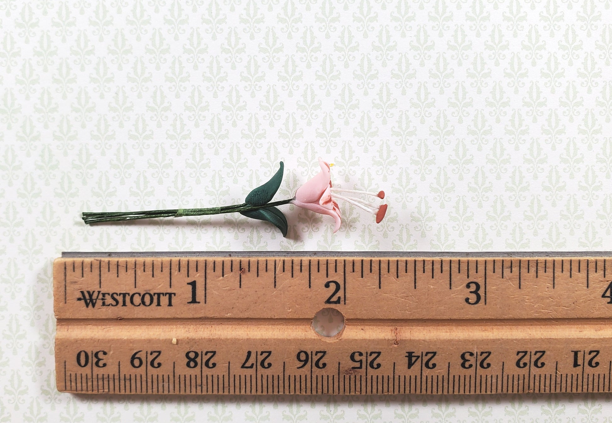 Dollhouse Pink & Red Tiger Lily Single Stem with Foliage 1:12 Scale Miniature