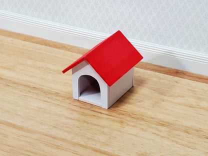 Dollhouse HALF SCALE Dog House Kennel Small Wood 1:14 Scale Miniature Red and White