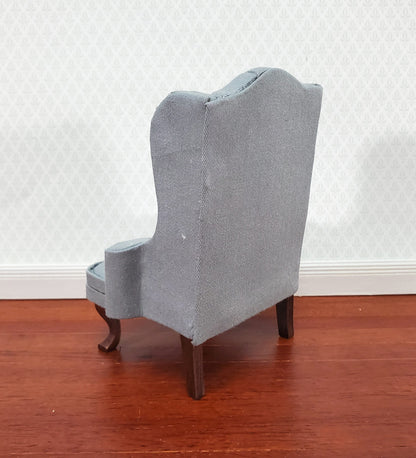 Dollhouse Arm Chair Wing Back Gray Fabric 1:12 Scale Miniature Furniture