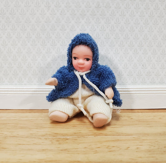 Dollhouse Baby Doll Porcelain Moveable 1:12 Scale Miniature Blue Hooded Jacket