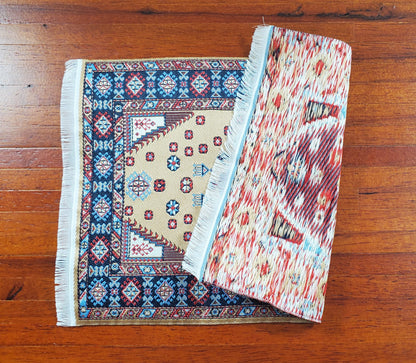 Dollhouse Rug Woven Fabric Large Brown Red Blue 1:12 Scale Miniature 9x6