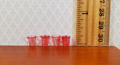 Dollhouse HALF SCALE Dark Pink Glass Cups with Handles Set of 4 1:24 Miniature