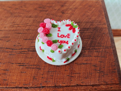 Dollhouse Cake Valentines Day Heart Shaped 1:12 Scale Miniature I Love You