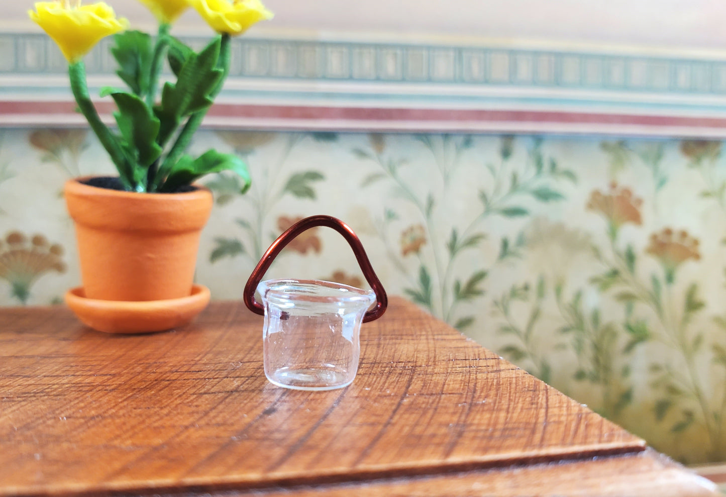 Dollhouse Small Glass Bucket with Handle 1:12 Scale Miniature Kitchen