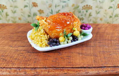 Dollhouse Glazed Stuffed Turkey on Platter with Fruit 1:12 Scale Miniature Food