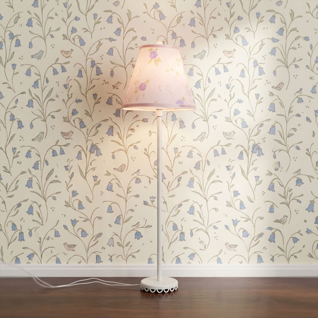 Dollhouse Nursery Floor Lamp Pink Shade White Base 12 Volt Wired 1:12