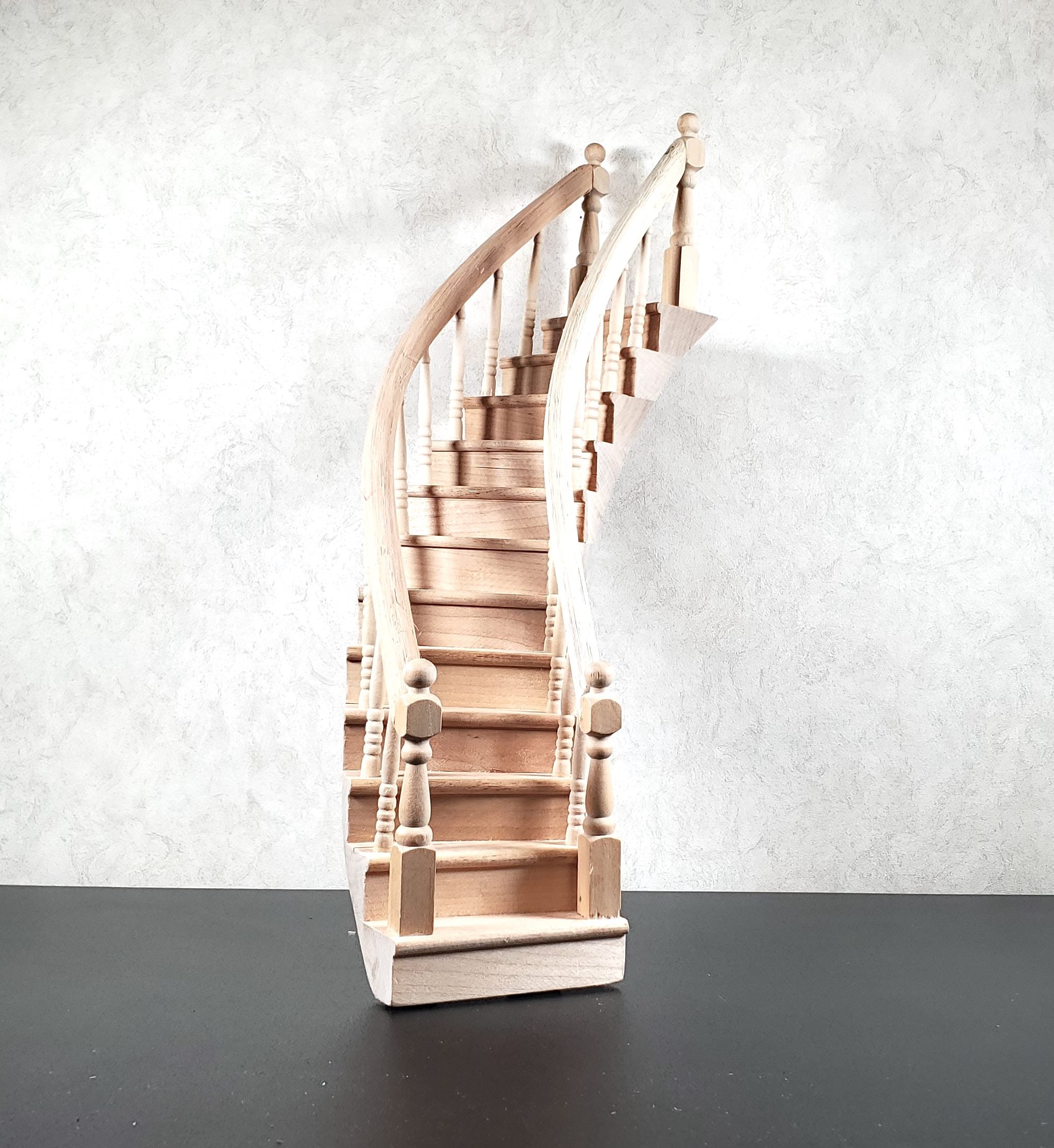 Dollhouse Right Curved Staircase Assembled 1:12 Scale Miniature