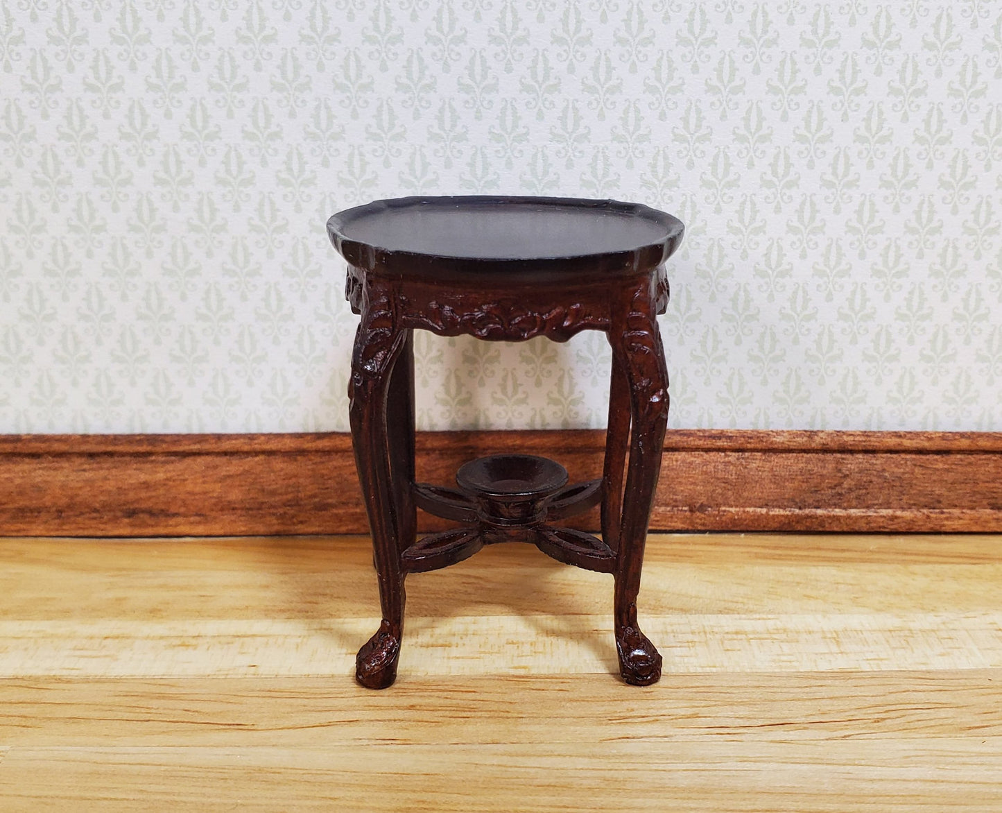 Bespaq Dollhouse Small Side Table Round Mahogany 1:12 Scale Miniature Furniture