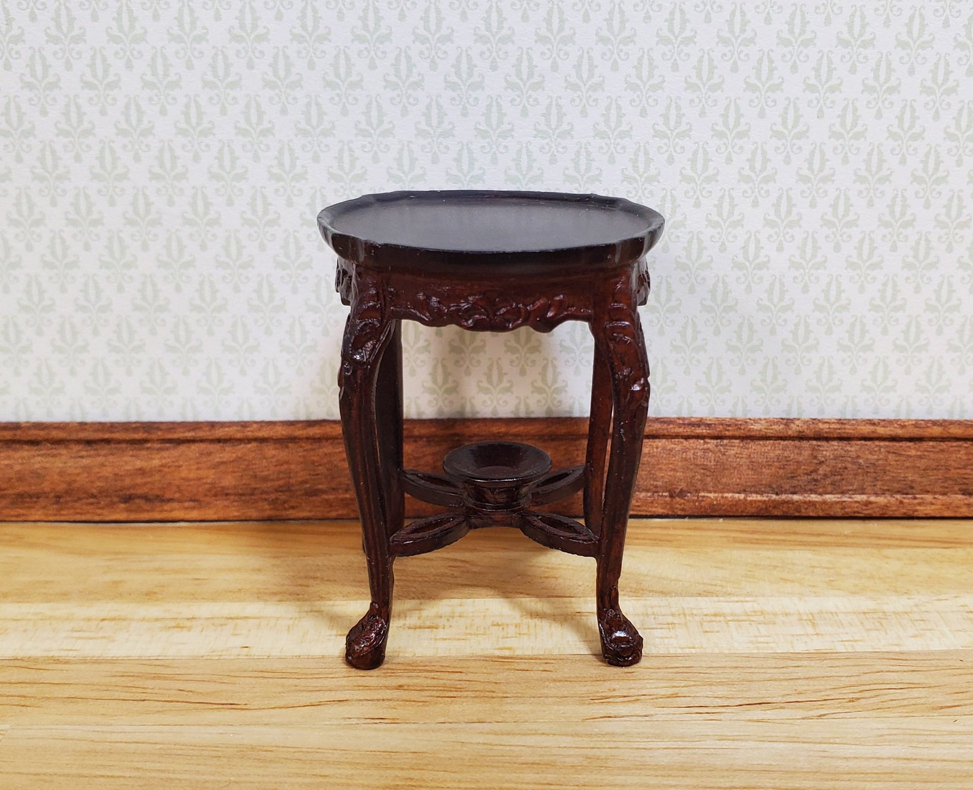 Bespaq Dollhouse Small Side Table Round Mahogany 1:12 Scale Miniature Furniture