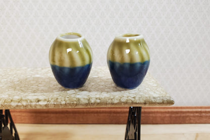 Dollhouse Large Vase Blue & Green Swirl Patterned Ceramic 1:12 Scale Miniature