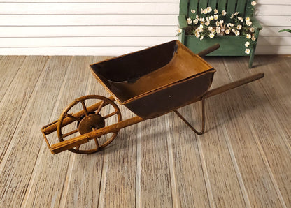 Dollhouse Miniature Metal Wheelbarrow Large Rusted Aged 1:12 Scale Fairy Garden