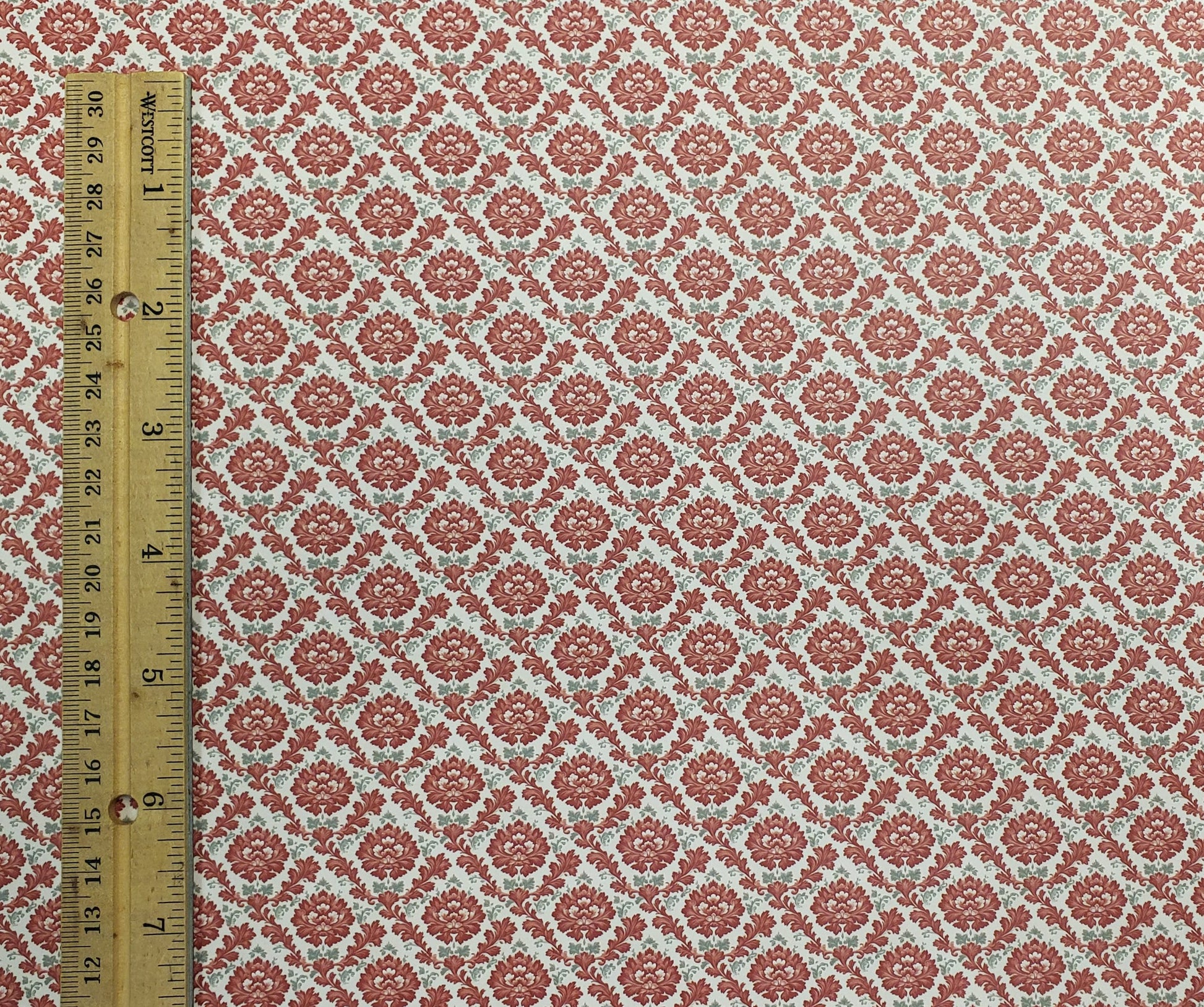 Dollhouse Wallpaper Red Coral Damask 1:12 Scale by MiniatureCrush