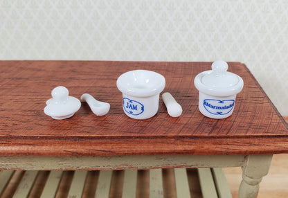 Dollhouse Jars of Jam & Marmalade Ceramic Removable Lids Scoops 1:12 Scale