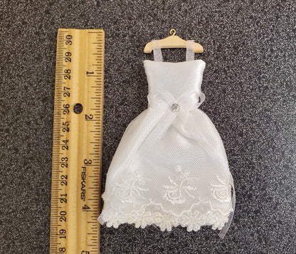 Dollhouse Miniature Wedding Dress on Hanger White by Reutter 1:12 Scale
