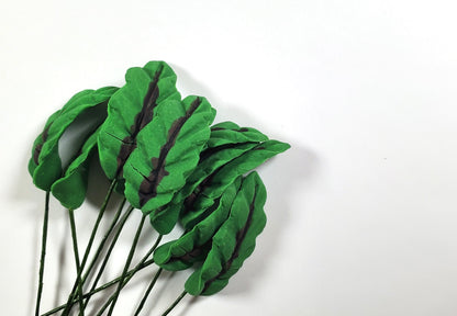 Dollhouse Large Broad Green Leaves Long Stem Set of 10 1:12 Scale Miniature