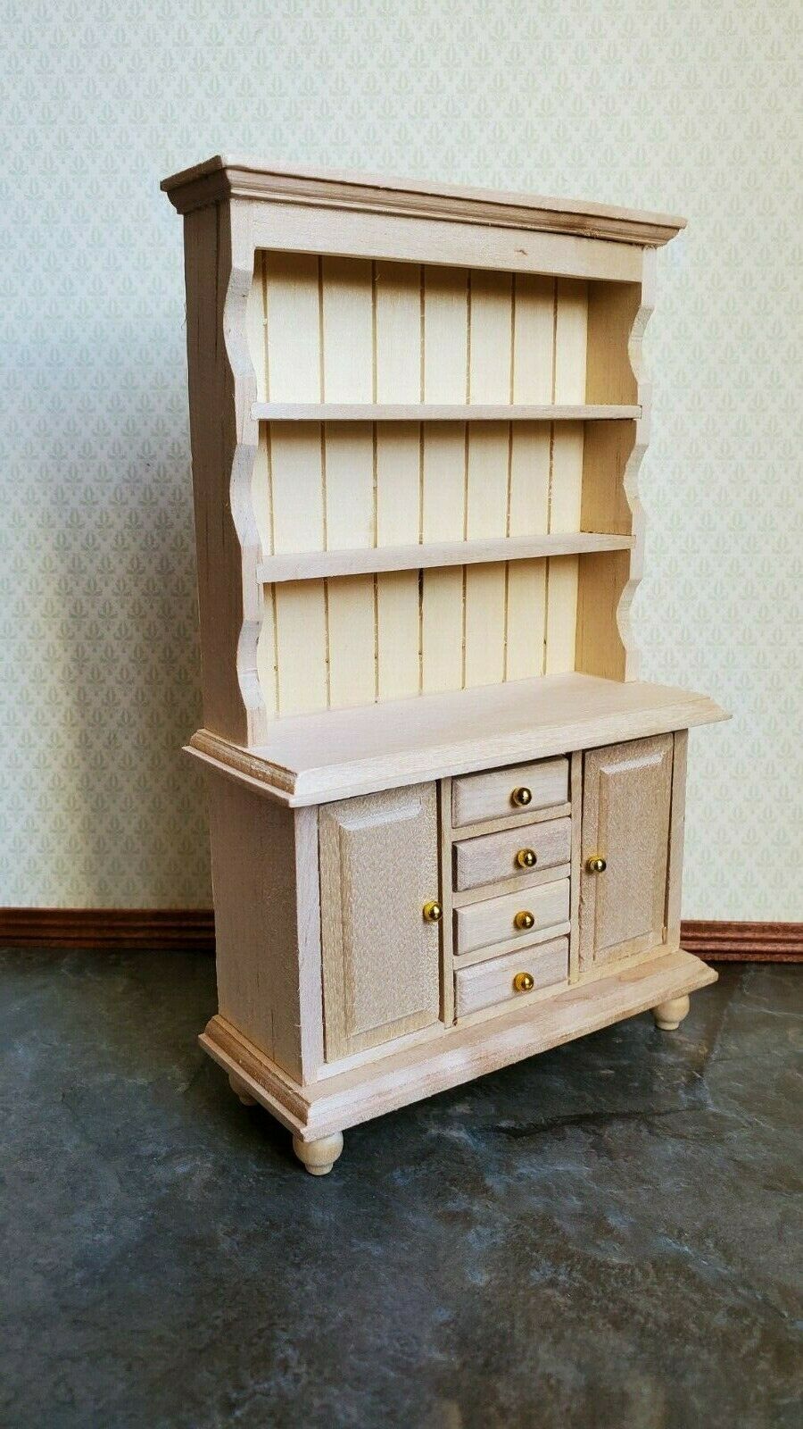 Dollhouse Miniature Welsh Cabinet Kitchen Hutch 1:12 Scale Wood Furniture