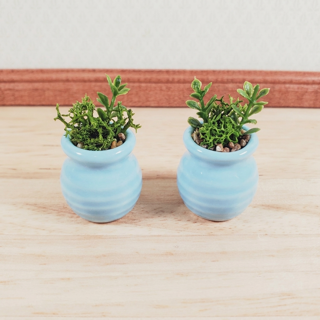 Dollhouse Vase Planter Pot Light Blue Ceramic Wide Mouth 1:12 Scale Miniature