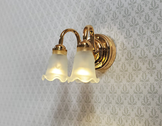 Dollhouse Wall Sconce Frosted Flower Shades Wand Light 1:12 Miniature Battery