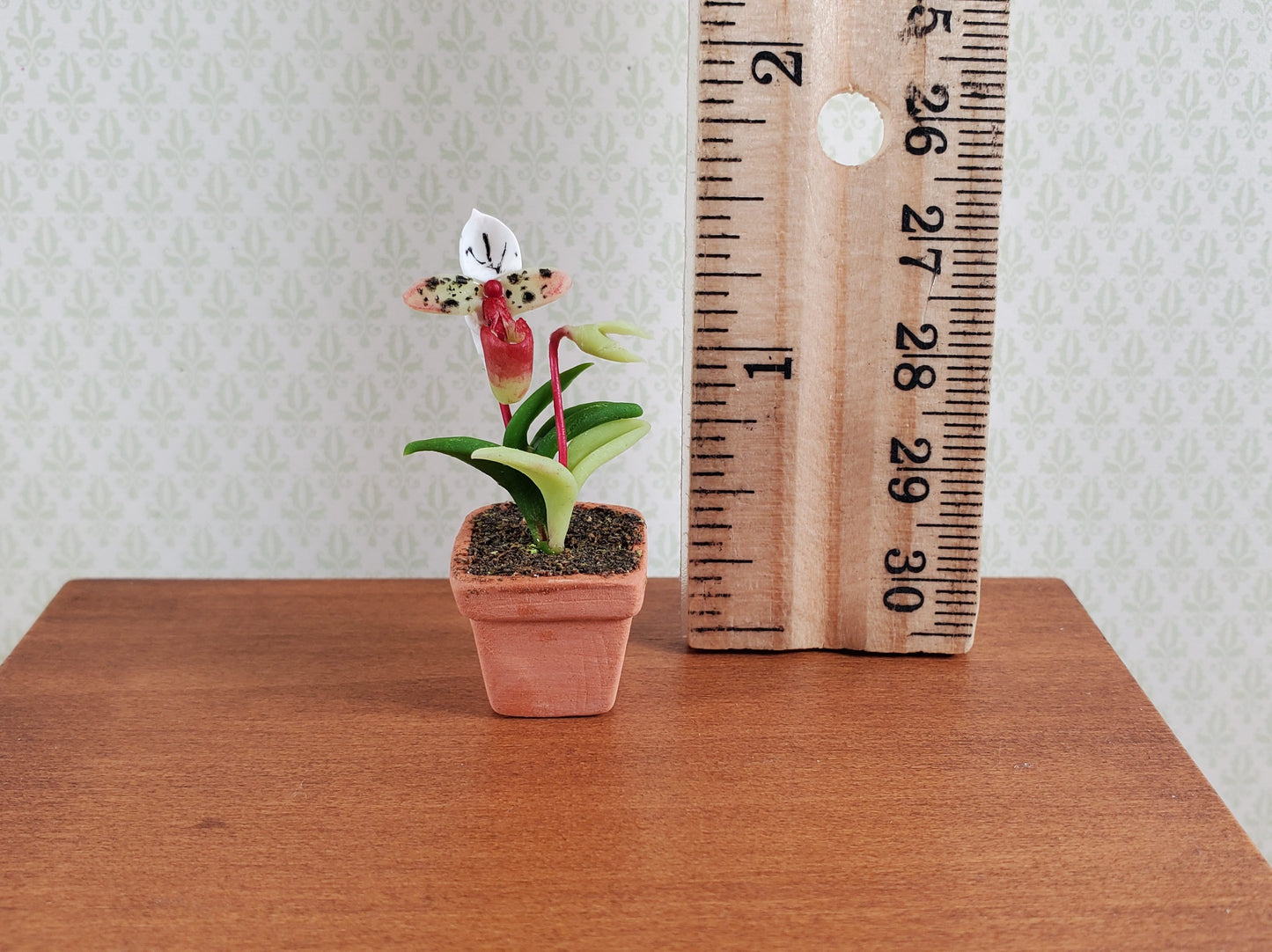 Dollhouse Flowering Plant Cup Orchid in Terra Cotta Planter 1:12 Scale Miniature