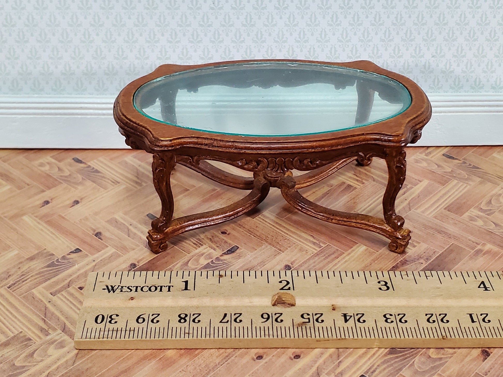 JBM Miniature Coffee Table 18th Century Style Walnut Finish 1:12 Scale Dollhouse Furniture