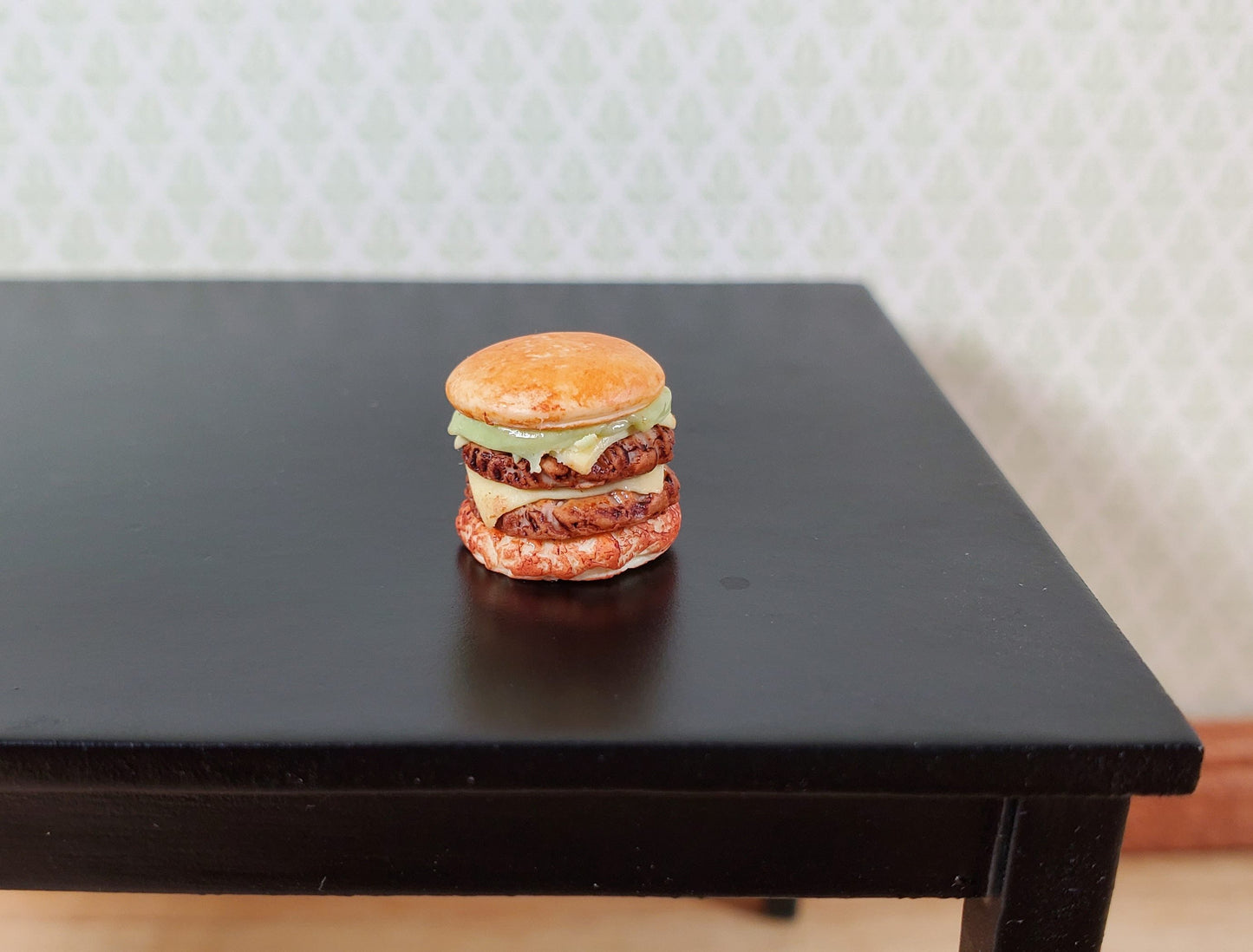 Dollhouse Double Cheeseburger with Lettuce 1:12 Scale Miniature Hamburger
