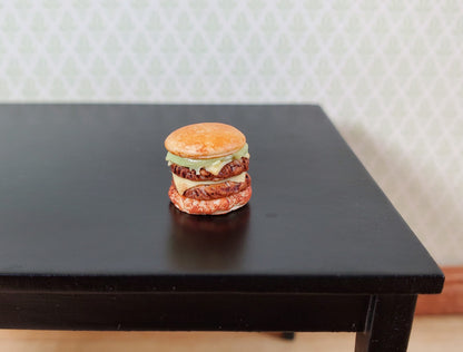 Dollhouse Double Cheeseburger with Lettuce 1:12 Scale Miniature Hamburger