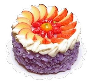 Dollhouse Purple Iced Cake with Fruit Garnish 1:12 Scale Miniature Dessert