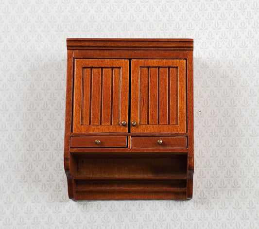 JBM Dollhouse Upper Kitchen Cabinet Walnut Finish 1:12 Scale Hanging Cabinet