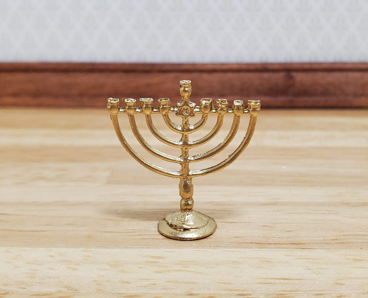 Dollhouse Hanukkah Menorah Judaica Candelabra Small Gold 1:12 Scale Miniature
