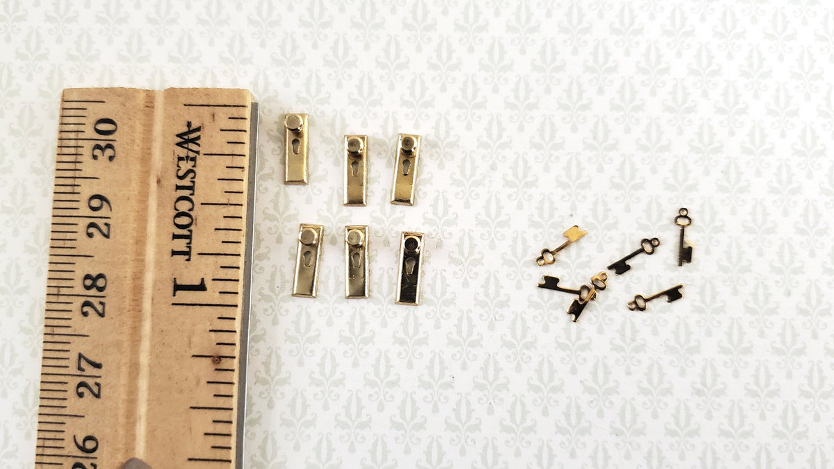 Dollhouse HALF SCALE Doorknobs with Keys Gold Brass x6 1:24 Scale Miniature